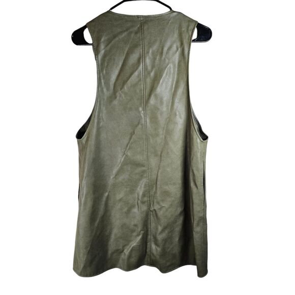 Zara Vest Womens Size Small Army Green Faux Leather Pinafore Skirt Dress Tunic - Picture 4 of 10